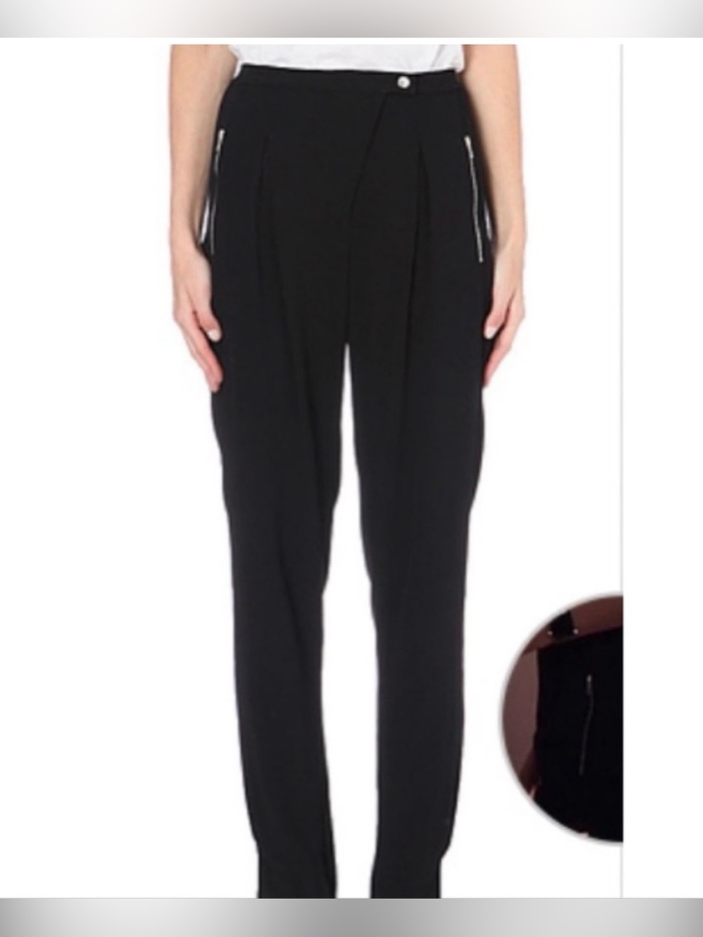 Sandro Paris Polina Crepe ladies trousers pants 36 Tapered Zip Pocket chic black